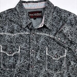 Rock and Roll Cowboy Mens Teal Black Paisley Western Snap Shirt B2S3005 Large